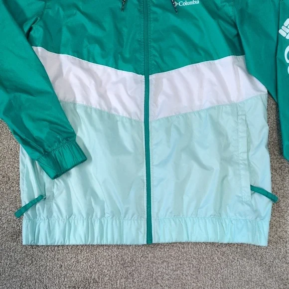 Women's Columbia Sandy Sail teal color block windbreaker - Picture 3 of 7